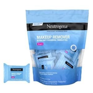 Neutrogena Makeup Remover Facial Cleansing Towelette Singles, Daily Face Wipes Remove Dirt, Oil, Makeup & Waterproof Mascara, Gentle, Individually Wrapped, 100% Plant-Based Fibers, 20 ct