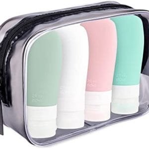 Portable Travel Bottles, INSFIT TSA Carry On Approved Toiletries Containers, 2 Ounce Leak Proof Squeezable Silicone Tubes, Refillable Travel Accessories for Shampoo Body Wash Liquids 4 Pack