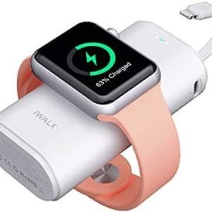 iWALK Portable Apple Watch Charger, 9000mAh Power Bank with Built in Cable, Apple Watch and Phone Charger, Compatible with Apple Watch Series 6/Se/5/4/3/2, iPhone 13/12/12 Pro Max/ 11/6s,iPod,White