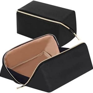 Portable Makeup Bag Opens Flat for Easy Access,Waterproof Large Cosmetic Bag Toiletry Bag,Travel Accessories Case Organizer Overnight Bag for Cosmetics,Toiletries,Pencils and Daily Use(Black)