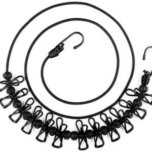 HAWATOUR Portable Elastic Travel Clothesline with 12pcs Clothespins Travel Gadgets for Outdoor and Indoor Use (Black)
