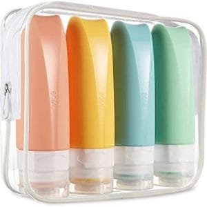 Mrsdry Travel Bottles for Toiletries with Clear Toiletry Bag, Tsa Approved Travel Size 80ml Containers BPA Free Leak Proof Travel Tubes Refillable Liquid Travel Accessories (4 Pack)