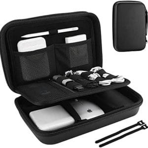 ProCase Hard Travel Electronic Organizer Case for MacBook Power Adapter Chargers Cables Power Bank Apple Magic Mouse Apple Pencil USB Flash Disk SD Card Small Portable Accessories Bag -Black