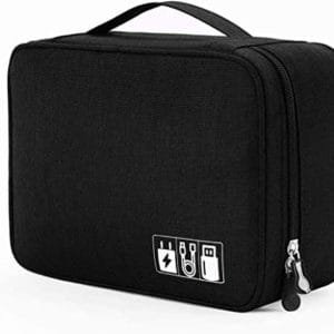 Portable Electronic Organizer Travel Accessories Cable Bag Universal Cord Storage Case Carrying for Charging Cable, Cell Phone, Power Bank,Mini Tablet(Single Layer,Black)