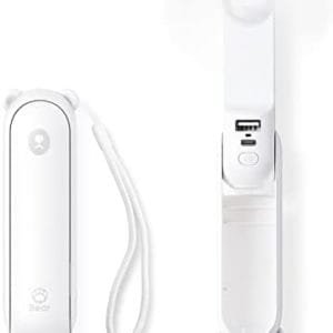 JISULIFE Handheld Mini Fan, 3 IN 1 Hand Fan, Portable USB Rechargeable Small Pocket Fan, Battery Operated Fan [14-21 Working Hours] with Power Bank, Flashlight Feature for Women,Travel,Outdoor-White