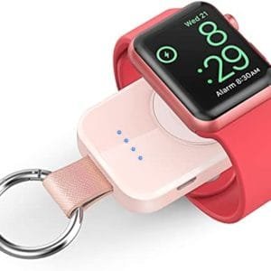 Portable Wireless Charger Compatible for Apple Watch Series 8/UItra/7/6/5/4/3/2/SE/Nike, Compact Magnetic iWatch Charger 1000mAh Power Bank Keychain Style Gift Your Mother Girl Birthday-Pink