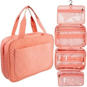 Rambeo Hanging Travel Toiletry Bag for Women - Water-Resistant, Double Zippered, Easy Access, Large Cosmetic Travel Bag, Bathroom & Shower Travel Bag, Padded Design Protects & Safely Secures Bottles