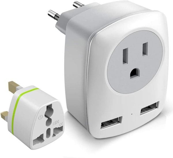 European Travel Plug Adapter for Europe & UK, American to Ireland Italy France Spain Greece Germany Israel Travel Essentials, International Power Outlet USB Charger, US to EU UK Travel Accessories