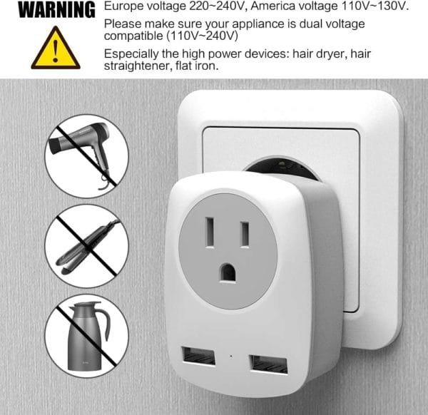 European Travel Plug Adapter for Europe & UK, American to Ireland Italy France Spain Greece Germany Israel Travel Essentials, International Power Outlet USB Charger, US to EU UK Travel Accessories - Image 5