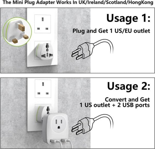 European Travel Plug Adapter for Europe & UK, American to Ireland Italy France Spain Greece Germany Israel Travel Essentials, International Power Outlet USB Charger, US to EU UK Travel Accessories - Image 3