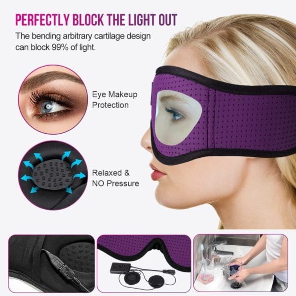MUSICOZY Sleep Headphones Bluetooth 5.2 Headband Breathable 3D Sleeping Headphones, Wireless Music Eye Mask Sleep Earbuds for Side Sleepers Women Office Air Travel Cool Tech Gadgets Unique Gifts - Image 5