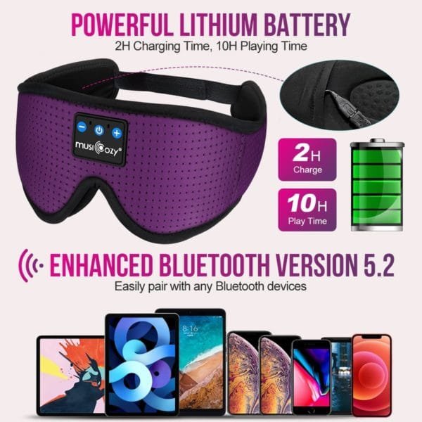 MUSICOZY Sleep Headphones Bluetooth 5.2 Headband Breathable 3D Sleeping Headphones, Wireless Music Eye Mask Sleep Earbuds for Side Sleepers Women Office Air Travel Cool Tech Gadgets Unique Gifts - Image 4