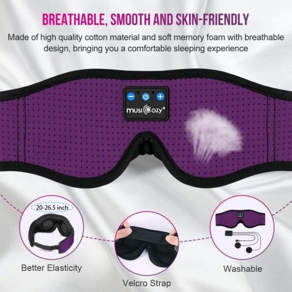 MUSICOZY Sleep Headphones Bluetooth 5.2 Headband Breathable 3D Sleeping Headphones, Wireless Music Eye Mask Sleep Earbuds for Side Sleepers Women Office Air Travel Cool Tech Gadgets Unique Gifts - Image 3