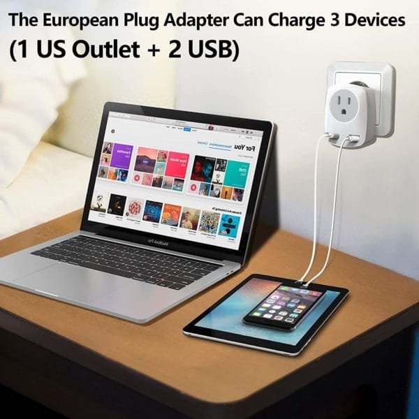 European Travel Plug Adapter for Europe & UK, American to Ireland Italy France Spain Greece Germany Israel Travel Essentials, International Power Outlet USB Charger, US to EU UK Travel Accessories - Image 4