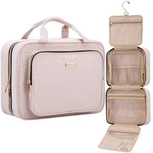 NISHEL Large Size Toiletry Bag for Women, Travel Essentials Organizer, Hanging Makeup Case for Accessories, Cosmetics, Toiletries, Pink