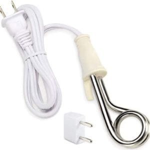 Lewis N. Portable Immersion Water Heater + Electric Kettle Alternative for Coffee, Tea + Hot Chocolate, Camping, Travel + Office w/Travel Adapter, White, 120/240v