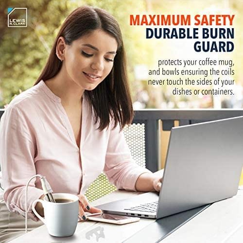 Lewis N. Portable Immersion Water Heater + Electric Kettle Alternative for Coffee, Tea + Hot Chocolate, Camping, Travel + Office w/Travel Adapter, White, 120/240v - Image 4