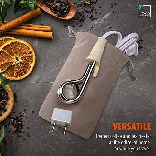Lewis N. Portable Immersion Water Heater + Electric Kettle Alternative for Coffee, Tea + Hot Chocolate, Camping, Travel + Office w/Travel Adapter, White, 120/240v - Image 6