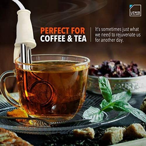 Lewis N. Portable Immersion Water Heater + Electric Kettle Alternative for Coffee, Tea + Hot Chocolate, Camping, Travel + Office w/Travel Adapter, White, 120/240v - Image 3