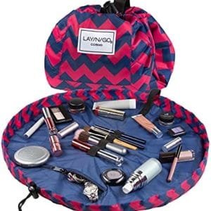 Lay-n-Go Cosmo Drawstring Cosmetic & Makeup Bag Organizer, Toiletry Bag for Travel, Gifts, and Daily Use, 20 inch, Pink Chevron
