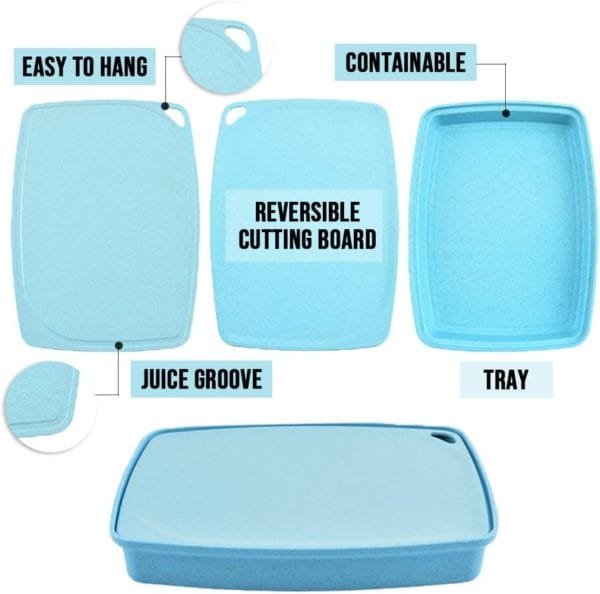 Wheat Straw Kitchen 5pcs Small Set, BPA Free Food Safe Wheat straw PP material, Dishwasher safe, Cutting board, Tray, Scissors, Peeler, Fruit knife, Travel set, Camping set, Picnic, Dormitory, Blue - Image 5