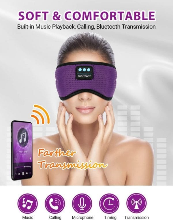 Sleep Headphones, White Noise Sleep Mask 3D Music Bluetooth Sleeping Eye Mask Sleeping Headphones for Side Sleepers Sleep Mask with Bluetooth Headphones Gifts for Men Women - Image 4