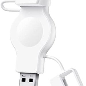 NEWDERY Portable Apple Watch Charger, Wireless Charger for iWatch with USB-A & USB-C Fast Charging Magnetic Cordless Travel Charger for Apple Watch Series 8 7 SE 6 5 4 3 2, White
