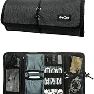 ProCase Electronic Organizer Cord Pouch, Travel Cable Charger Phone Accessories Bag Organizer Roll up Tech Carrying Case for USB Cables SD Memory Cards Earphone Flash Hard Drive –Black