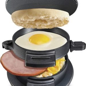 Hamilton Beach Breakfast Sandwich Maker with Egg Cooker Ring, Customize Ingredients, Perfect for English Muffins, Croissants, Mini Waffles, Single, Silver