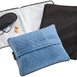 Lewis N. Clark Ultimate Comfort Set + Portable Travel Kit for Airplane, Includes Inflatable Pillow + Zippered Carrying Case, Cozy Fleece Blanket, Eye Mask for Sleeping & Foam Ear Plugs, Black