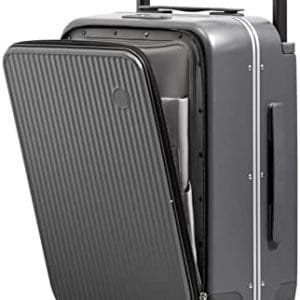 Mixi Carry On Luggage 20'' Suitcase with Front Laptop Pocket, Wide Handle Rolling Travel Suitcases PC Hardshell with Aluminum Frame Spinner Wheels & TSA Lock, Carry-On Luggage(Rock Grey)
