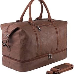 Leather Travel Bag with Shoe Pouch,Weekender Overnight Bag Waterproof Leather Large Carry On Bag Travel Tote Duffel Bag for Men or Women