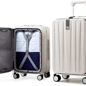 Hanke Luggage Hardside Suitcase with Wheels & Front Opening, 26in Large Checked in Luggage Aluminum Frame PC Rolling Suitcases Travel Bag TSA Lock - Ivory white