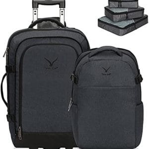 Hynes Eagle 2 in 1 Travel Backpack 22 inches Carry on Luggage 63L Rolling Wheeled Backpack 15.6 inches Laptop backpack for Men Women with Packing Cubes 3PCS Set