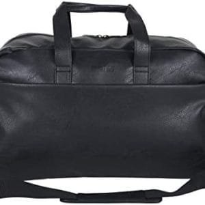 Kenneth Cole REACTION Port Stanley Duffel Pebbled Vegan Leather Carry On Shoulder Duffle Travel Bag, Black, 15" Laptop