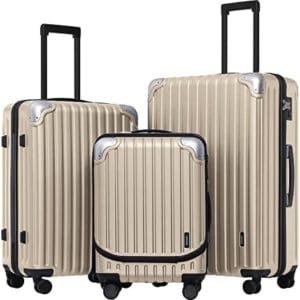 LEVEL8 Grace Luggage Sets Hardside Suitcase Set with Spinner Wheels,TSA Lock, 3-Piece Set (20/24/28) – Champagne