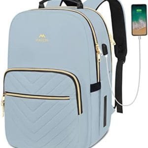 MATEIN 15.6 Laptop Backpack, Quilted Cute Slim Backpacks for Women with Luggage Strap & Leather Handle, Lightweight Fashion Travel Computer Bag Padded Durable Casual Daypack for Office, Business, Blue
