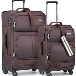 Hanke Multi-function 2-Piece Set Softside Expandable Luggage sets with Spinner Wheels, Upright Suitcase with TSA Lock, Extra Large Rolling Luggage for Family Travel, 20/28(Coffee)