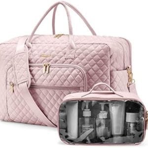 LOVEVOOK Travel Duffle Bag, Weekender Bag for Women with Toiletry Bag Carry on Overnight Bag with Laptop Compartment, Yoga Gym Bag with Wet Pocket Shoe Bag, Hospital Bag for Labor and Delivery, Pink