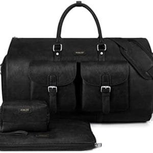 Garment Bag for Travel, Convertible Carry on Garment Duffel Bag for Men Faux Leather Waterproof Large Weekender Bag for Women Men 2 in 1 Hanging Suitcase Suit Dress Business Travel Bag 3pcs Set
