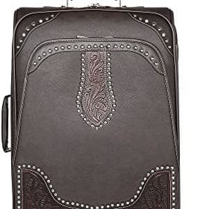 Montana West Western Tooling Luggage Embossed Vegan Leather Spinner Wheels Suitcase for Travel, Large Coffee MBB-WRL-L1CF