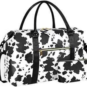 Large Duffle Bag for Travel Waterproof 21 Inch, Vankor Gym Duffel Bag for Women Men Durable Carry on Weekender Overnight Sports Luggage Weekend Beach Yoga Workout Hospital Mommy Diaper Bag Cow Print