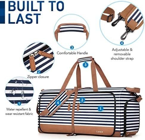 Lekesky Travel Duffel Bag Bag for Women 80L Large Duffel Bag Foldable Weekender Bag with Shoes Compartment, Blue Stripes - Image 5