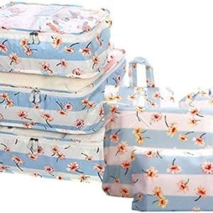 GUIFIER 7 Set Packing Cubes Laundry Pouch, Travel Storage Bag Organizers, Travel Luggage Organizer Pouch, Travel Cubes Organizer Bags Compression For Travel Carry On Suitcase Clothes (Blue Daisy)
