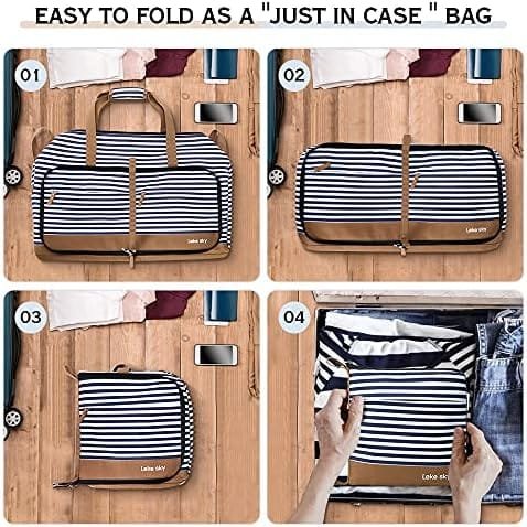 Lekesky Travel Duffel Bag Bag for Women 80L Large Duffel Bag Foldable Weekender Bag with Shoes Compartment, Blue Stripes - Image 7