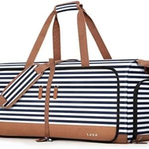Lekesky Travel Duffel Bag Bag for Women 80L Large Duffel Bag Foldable Weekender Bag with Shoes Compartment, Blue Stripes