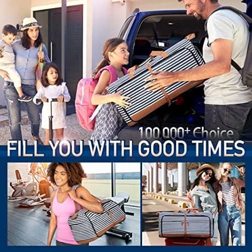 Lekesky Travel Duffel Bag Bag for Women 80L Large Duffel Bag Foldable Weekender Bag with Shoes Compartment, Blue Stripes - Image 6